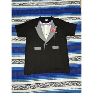 Vintage Ocean Wave 80's 90's Tuxedo Black T Shirt L Made in USA Heavy LA Prints